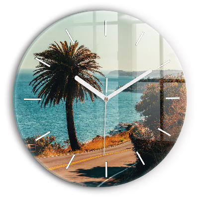 Round glass clock Palm trees in Malibu