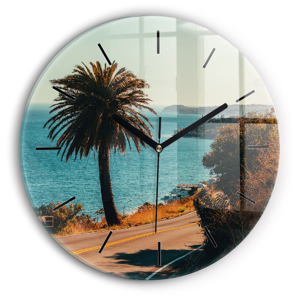 Round glass clock Palm trees in Malibu
