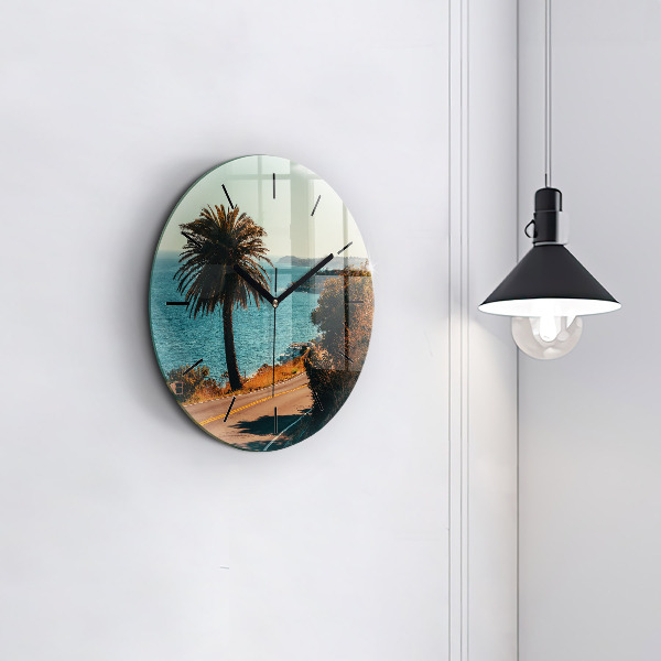 Round glass clock Palm trees in Malibu