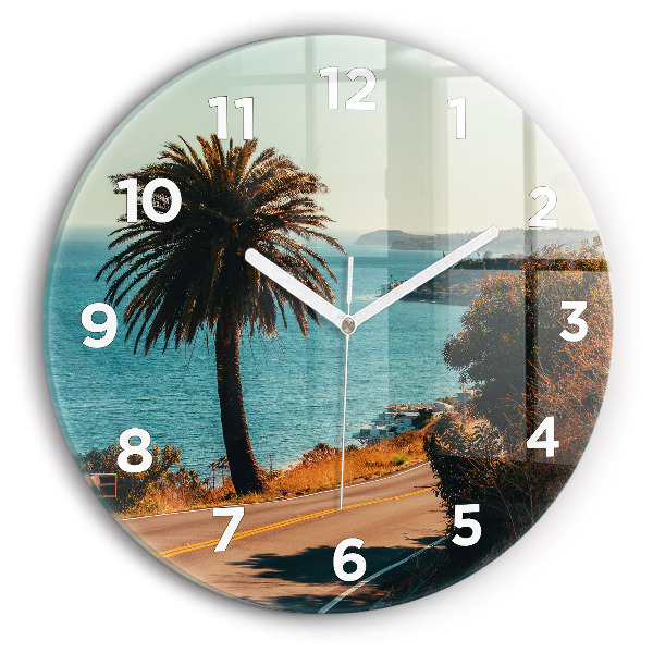 Round glass clock Palm trees in Malibu