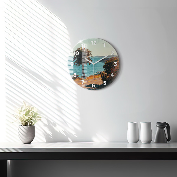 Round glass clock Palm trees in Malibu