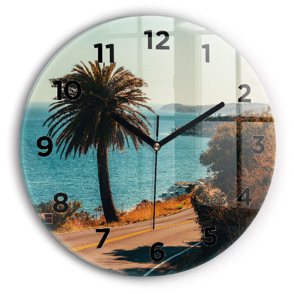 Round glass clock Palm trees in Malibu