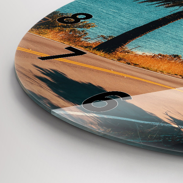 Round glass clock Palm trees in Malibu