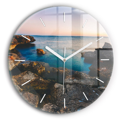 Round glass clock Sea landscape