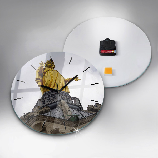 Round glass clock Statue of the Virgin Mary in Lyon