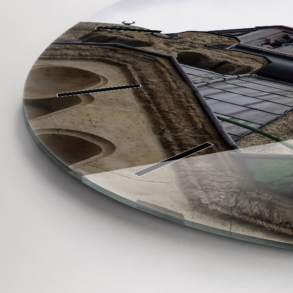 Round glass clock Statue of the Virgin Mary in Lyon