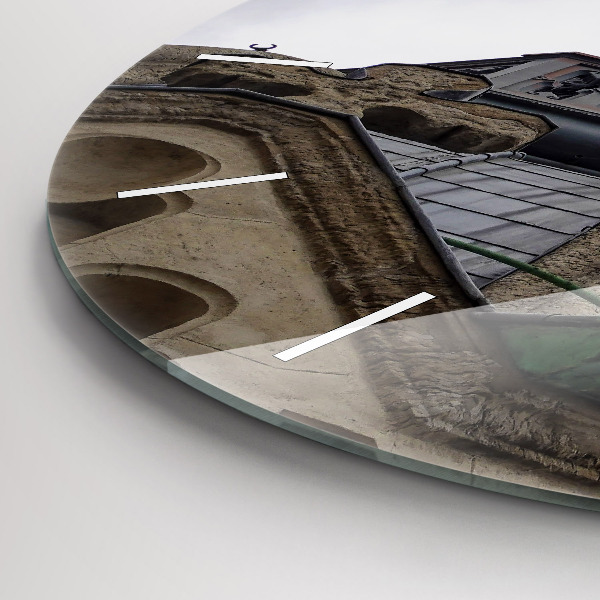 Round glass clock Statue of the Virgin Mary in Lyon