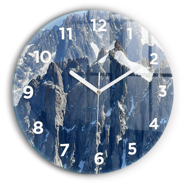 Round glass clock Alps Mountains in Winter
