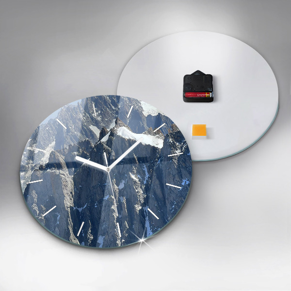 Round glass clock Alps Mountains in Winter