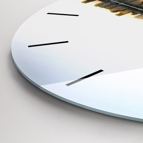 Round glass clock A city on the river
