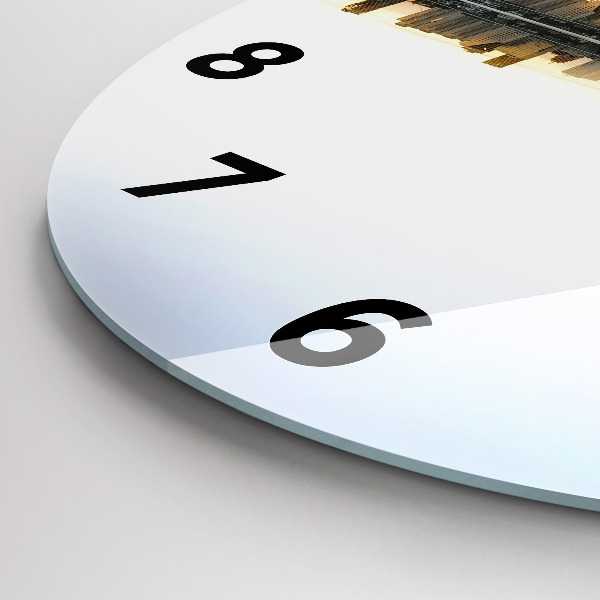 Round glass clock A city on the river