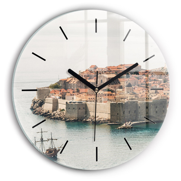 Round glass clock Sailing ship in Dubrovnik