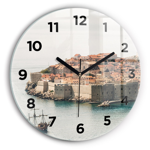 Round glass clock Sailing ship in Dubrovnik