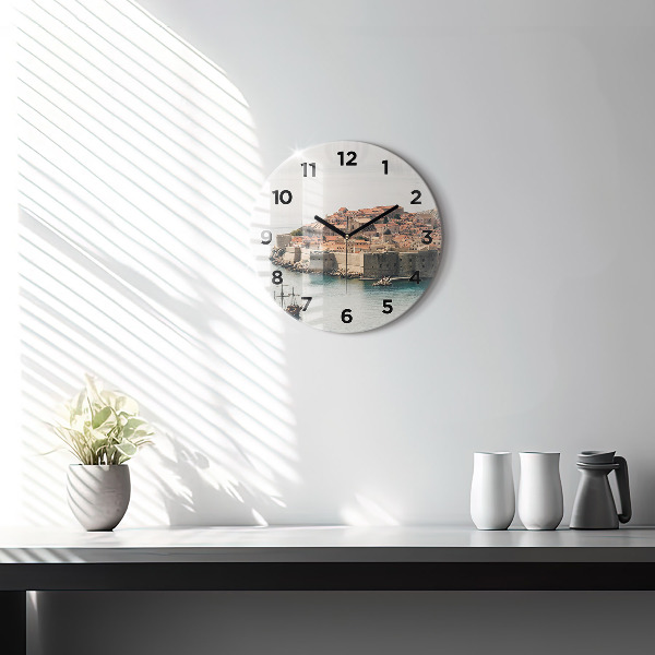 Round glass clock Sailing ship in Dubrovnik