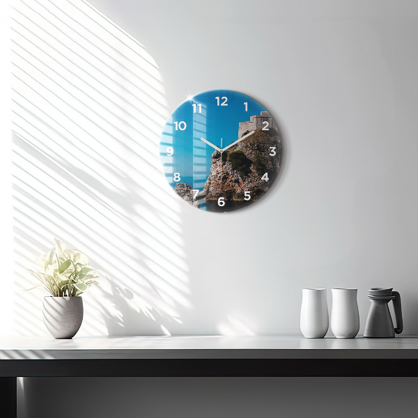 Round glass clock Cliffs in Dubrovnik
