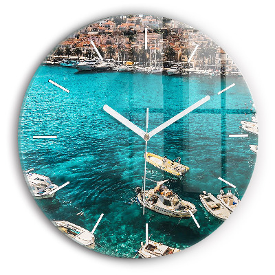 Round glass clock Boats in Croatia