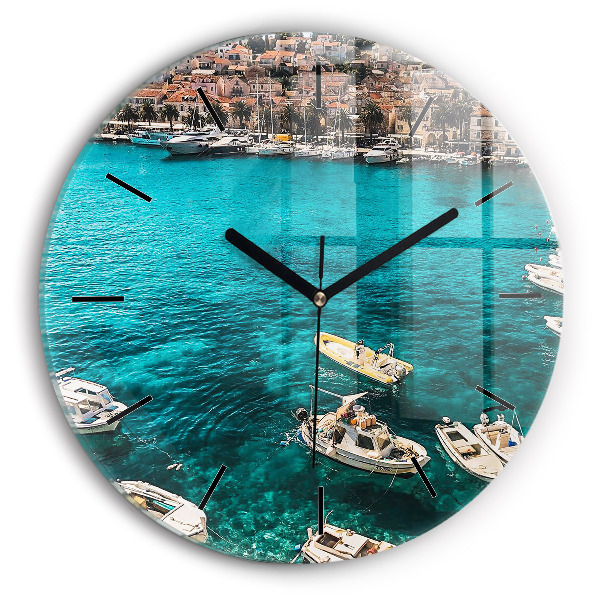 Round glass clock Boats in Croatia