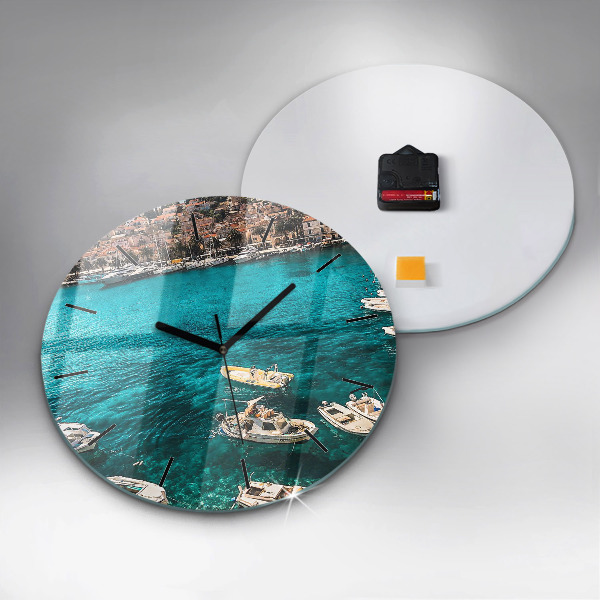 Round glass clock Boats in Croatia