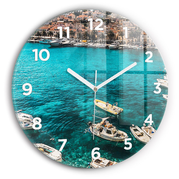 Round glass clock Boats in Croatia