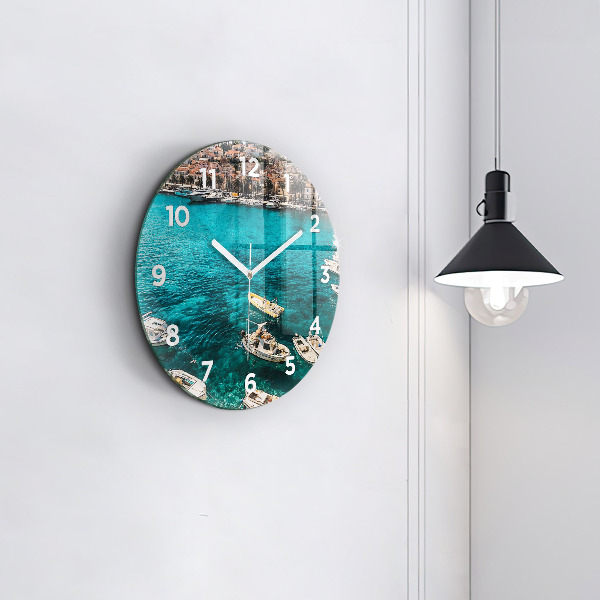 Round glass clock Boats in Croatia