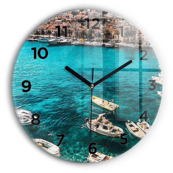 Round glass clock Boats in Croatia
