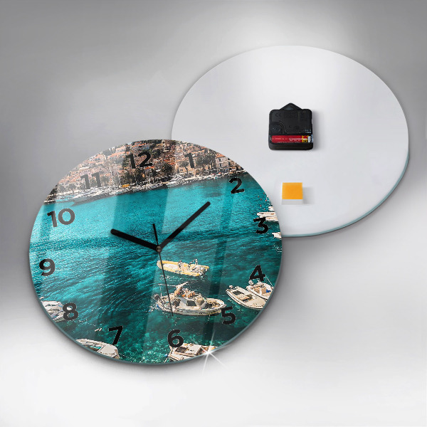 Round glass clock Boats in Croatia