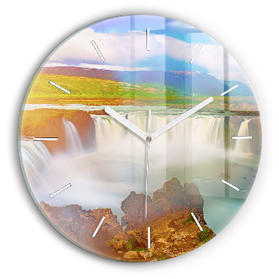 Round glass clock Godafoss in Iceland