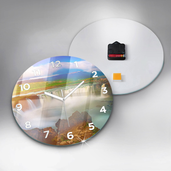 Round glass clock Godafoss in Iceland