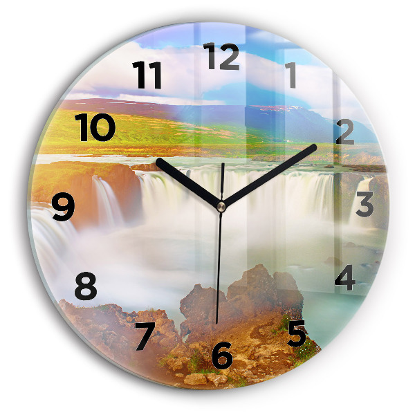 Round glass clock Godafoss in Iceland
