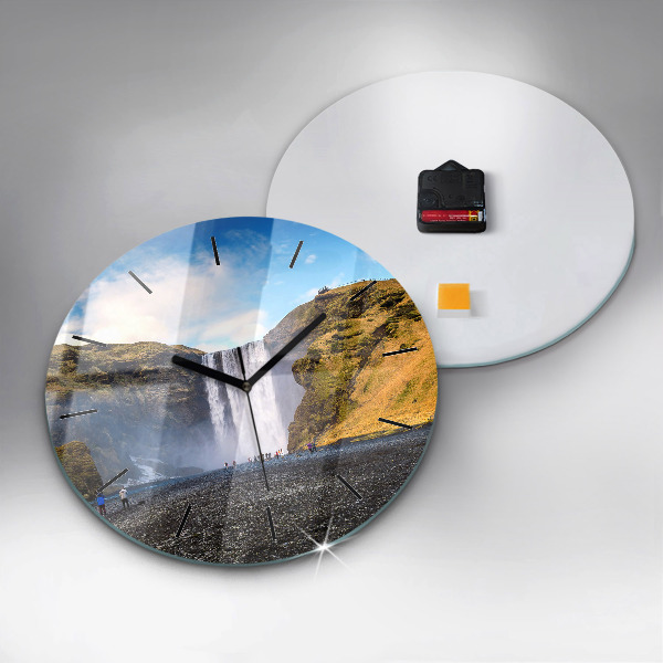 Round glass clock Waterfall in Iceland