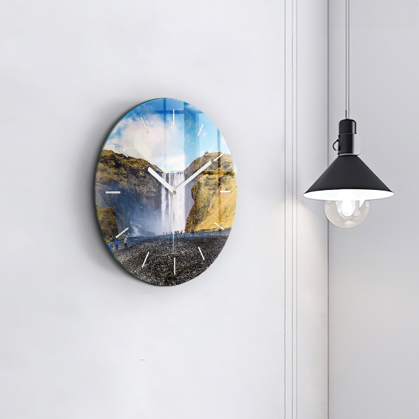 Round glass clock Waterfall in Iceland