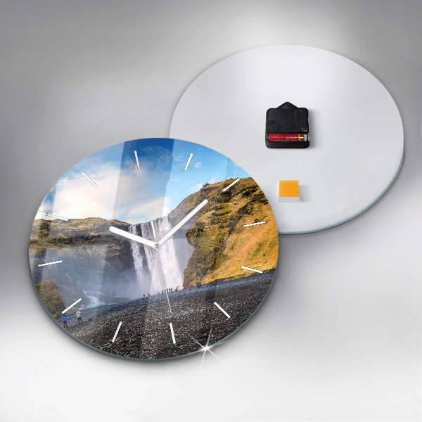 Round glass clock Waterfall in Iceland