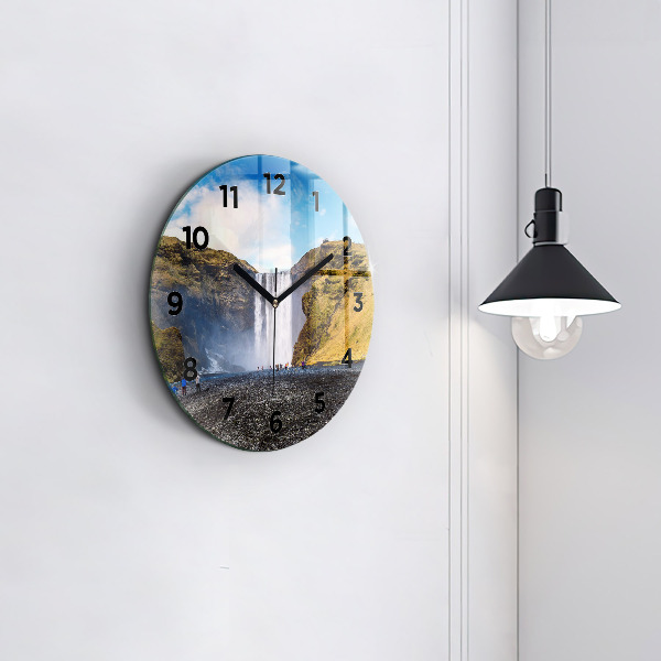 Round glass clock Waterfall in Iceland