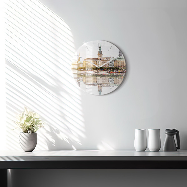Round glass clock River Hamburg Germany