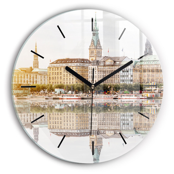 Round glass clock River Hamburg Germany