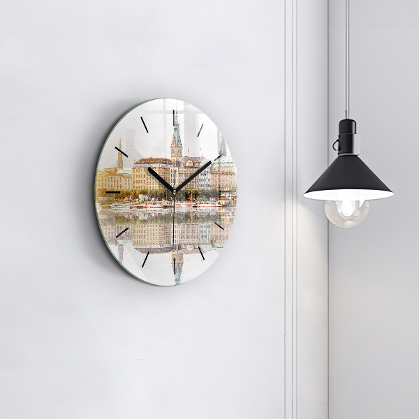 Round glass clock River Hamburg Germany