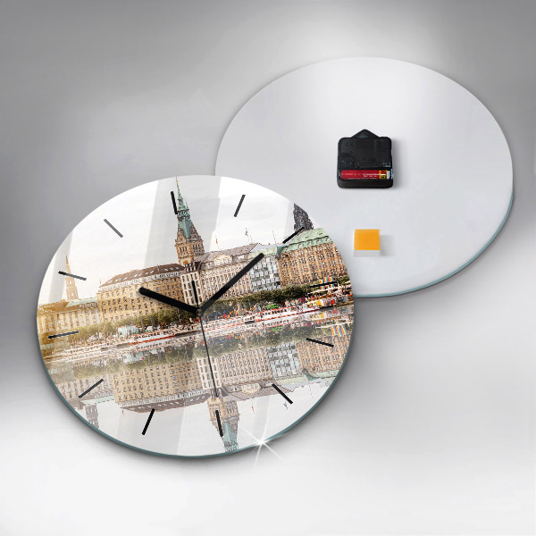 Round glass clock River Hamburg Germany