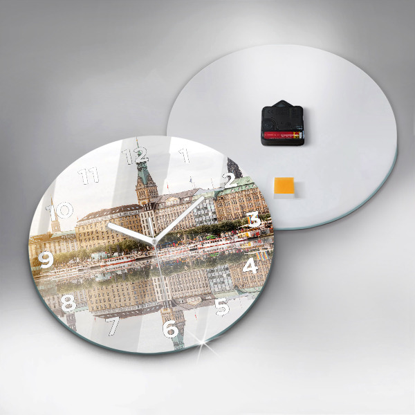 Round glass clock River Hamburg Germany