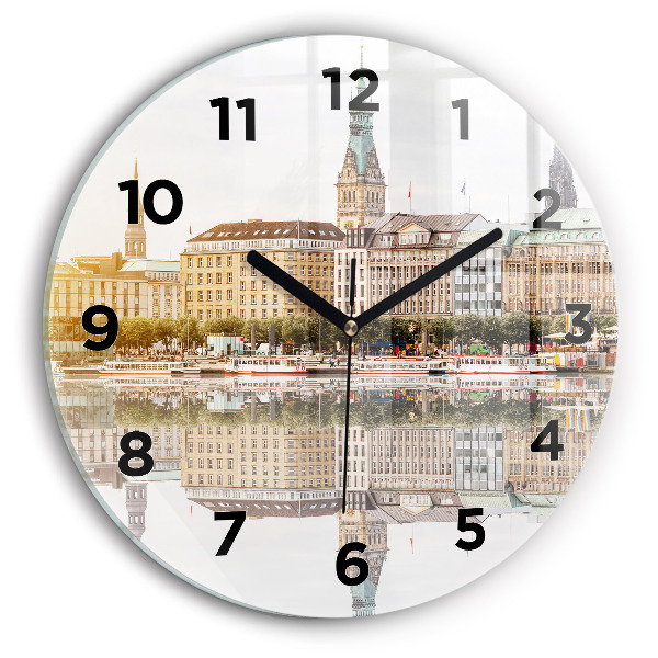 Round glass clock River Hamburg Germany
