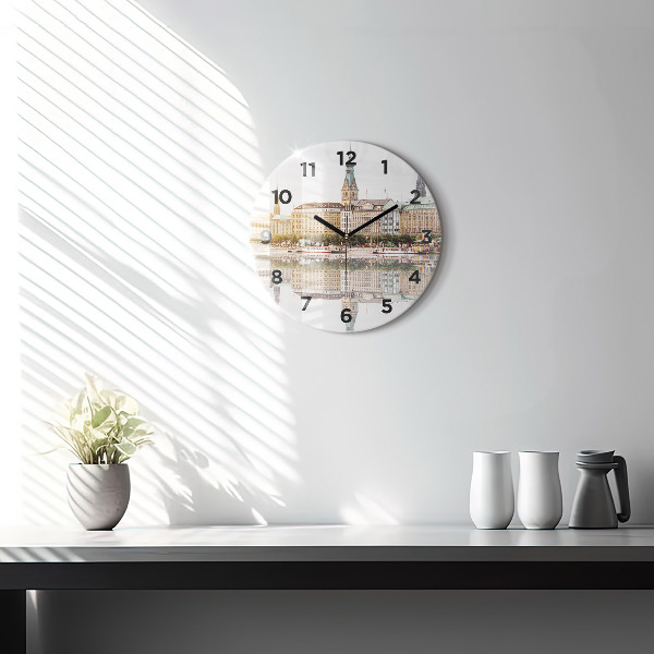 Round glass clock River Hamburg Germany
