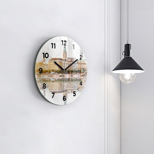 Round glass clock River Hamburg Germany