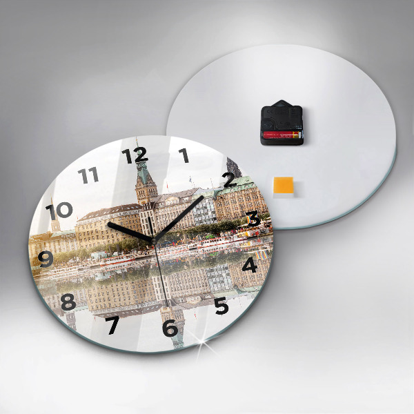 Round glass clock River Hamburg Germany