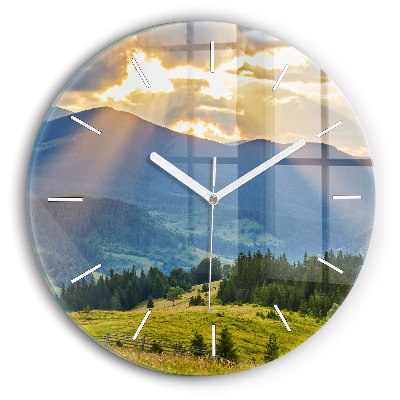 Round glass clock Landscape with forests
