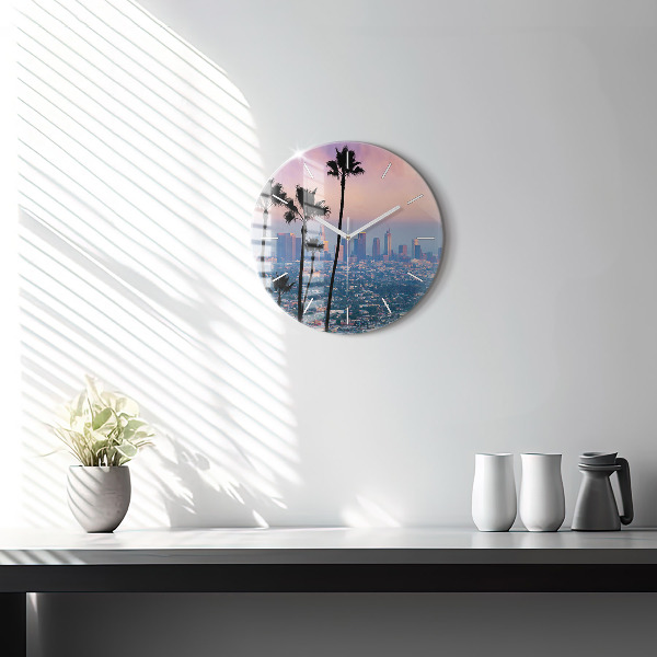 Round glass clock Los Angeles Sunset