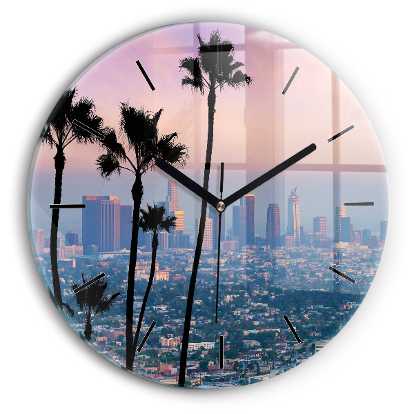 Round glass clock Los Angeles Sunset
