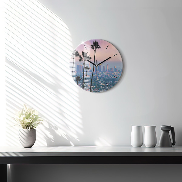 Round glass clock Los Angeles Sunset
