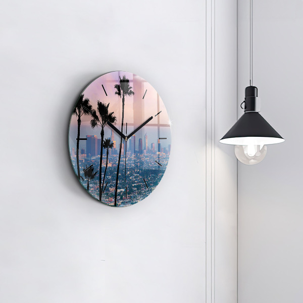Round glass clock Los Angeles Sunset