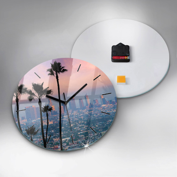 Round glass clock Los Angeles Sunset