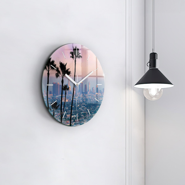 Round glass clock Los Angeles Sunset