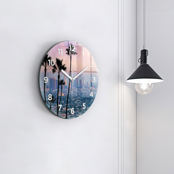 Round glass clock Los Angeles Sunset